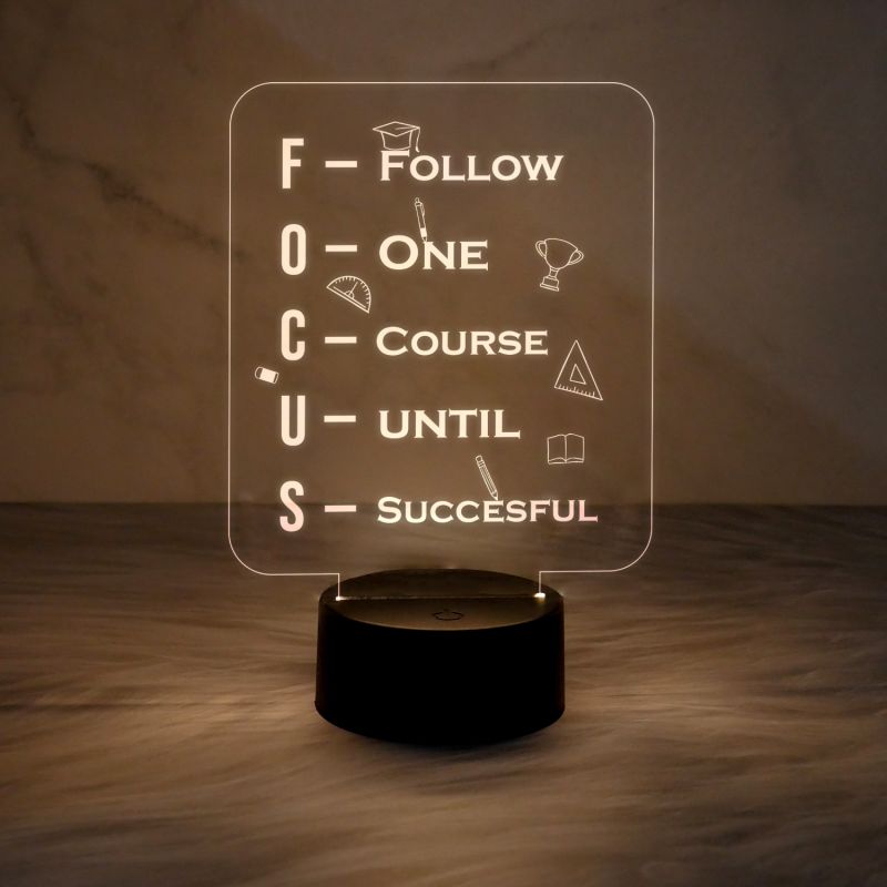 Motivational Thought Night Lamp Focus Meaning Led Lamp with Warm White Light & On/Off Touch Button | Best Gift for Friends | Birthday Gift for Sister & Brother